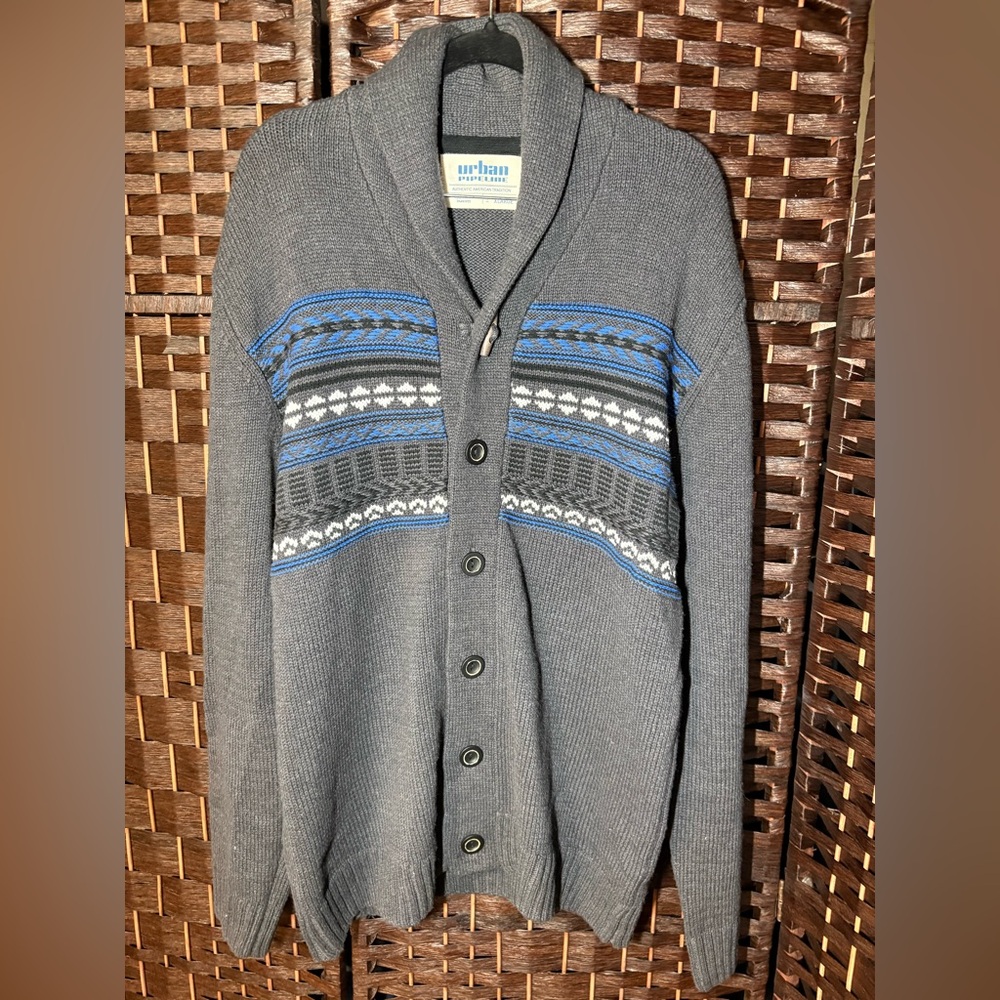 Urban Pipeline Men’s XL Shawl Collar Cardigan Gray Blue Button Sweater